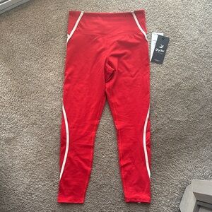 Glyder Bright Red/White Striped Leggings, Size Medium